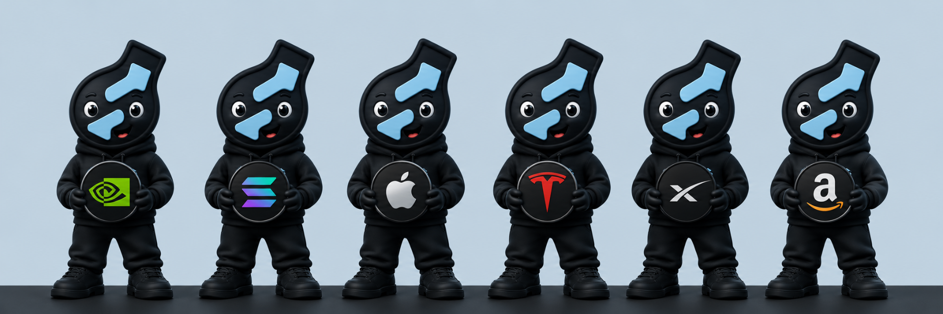 Stonk Guy mascots each holding a different quote asset logo
